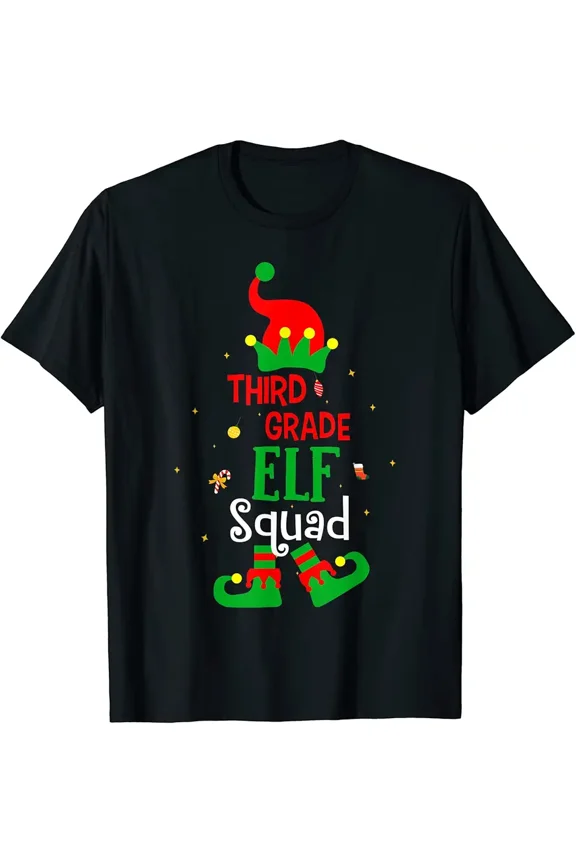 Elf Squad Holiday Third Grade Student Teacher Cute Festive Winter Unisex T-Shirt, up to size 5XL