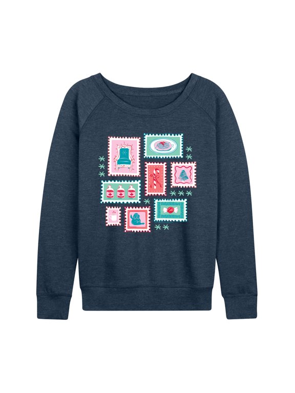 - Stamp Women's Lightweight French Terry Wide Neck Long Sleeve Graphic Shirt