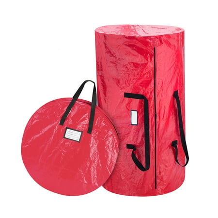 Elf Stor 2-Piece Artificial Christmas Tree and Wreath Storage Bag Set (Red)