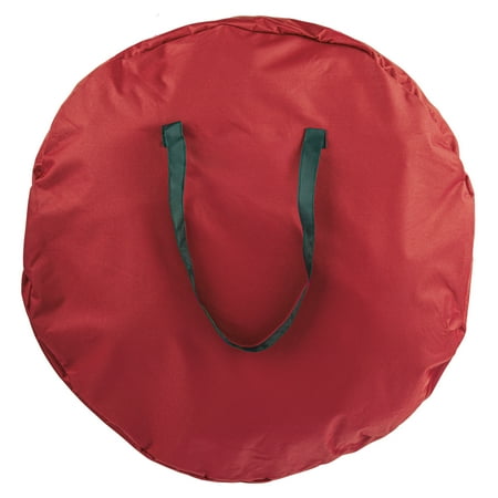 Elf Stor 30" Round Wreath Storage Bag for Holiday Decorations, Water-Resistant Canvas Tote, Red