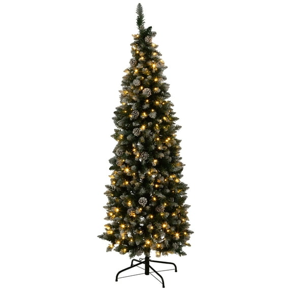 Elf Stor 6ft Prelit Pencil Christmas Tree - Flocked Spruce Tree with Stand