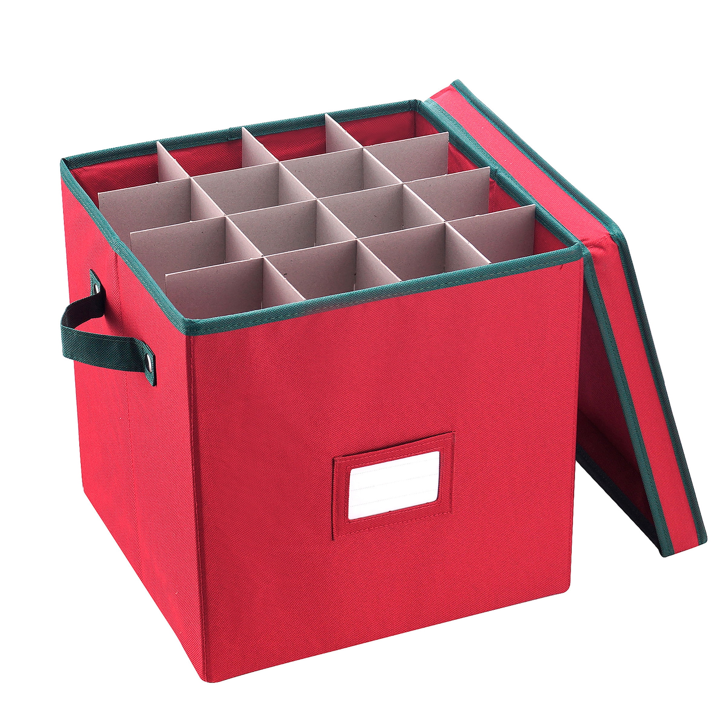 Elf Stor Christmas Decor Storage Box with 64 Compartment Dividers, Riveted  Handles and Lid, Red 