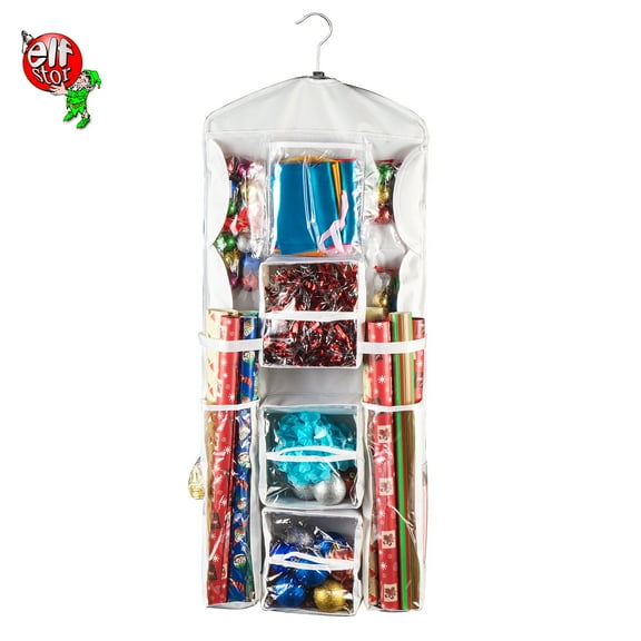 Elf Stor Dual-Sided Vinyl Hanging Wrapping Paper Storage Organizer (Clear)