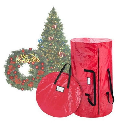 Trademark Home - Christmas Tree and Wreath Combo Storage Bag Holiday Decor Organization - Red