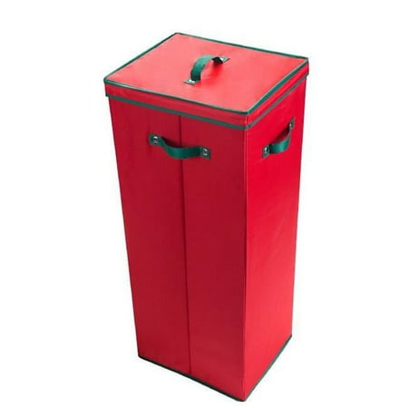 Trademark Home - Wrapping Paper Storage Box Upright Container with Lid, Dividers & Handles-Christmas & Birthday Wrap - Red