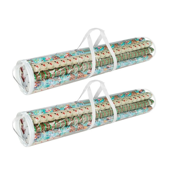 Elf Stor Set of 2 Wrapping Paper Storage Holders, Fits 50 Rolls, Clear PVC Gift Wrap Organizers, 40.5"