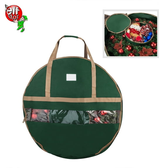Elf Stor 48-Inch Wreath Storage Container with Interior Compartment (Green)