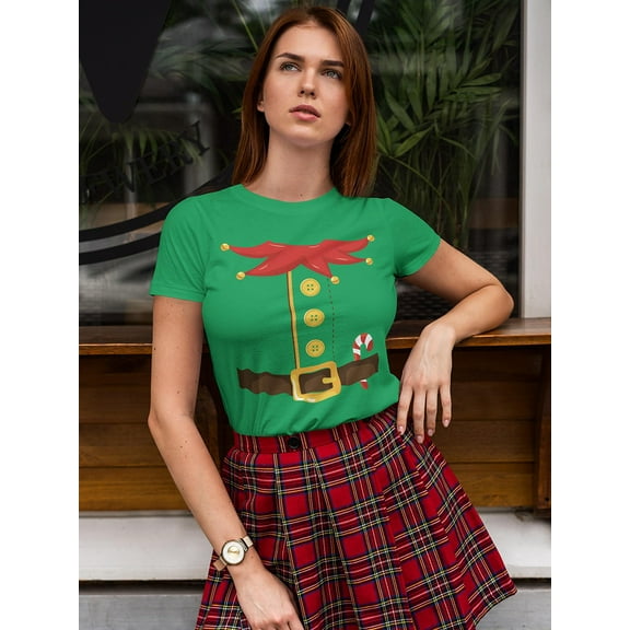 Elf Sweater With Candy Cane Women's Shaped T-shirt