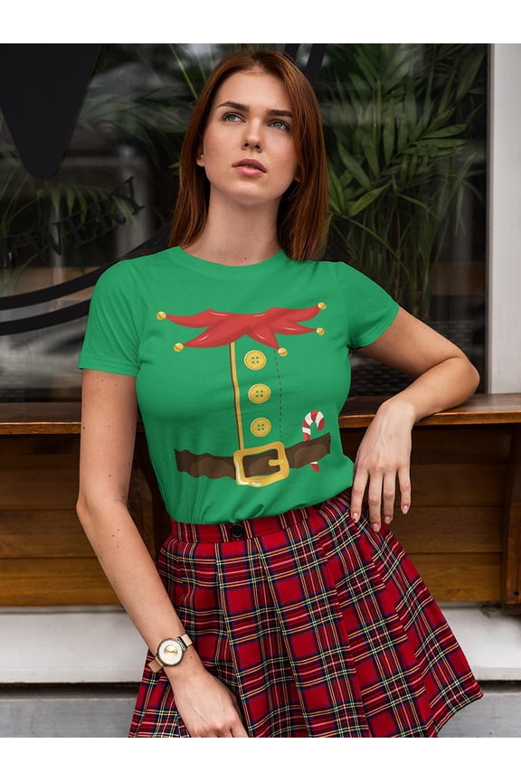 Elf Sweater With Candy Cane Women's Shaped T-shirt