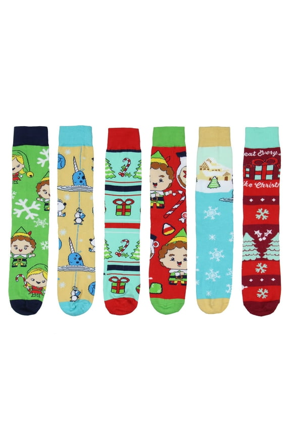Elf The Movie Adult Holiday Buddy Inspired 6-Pack Crew Socks For Men And Women Mid-Calf