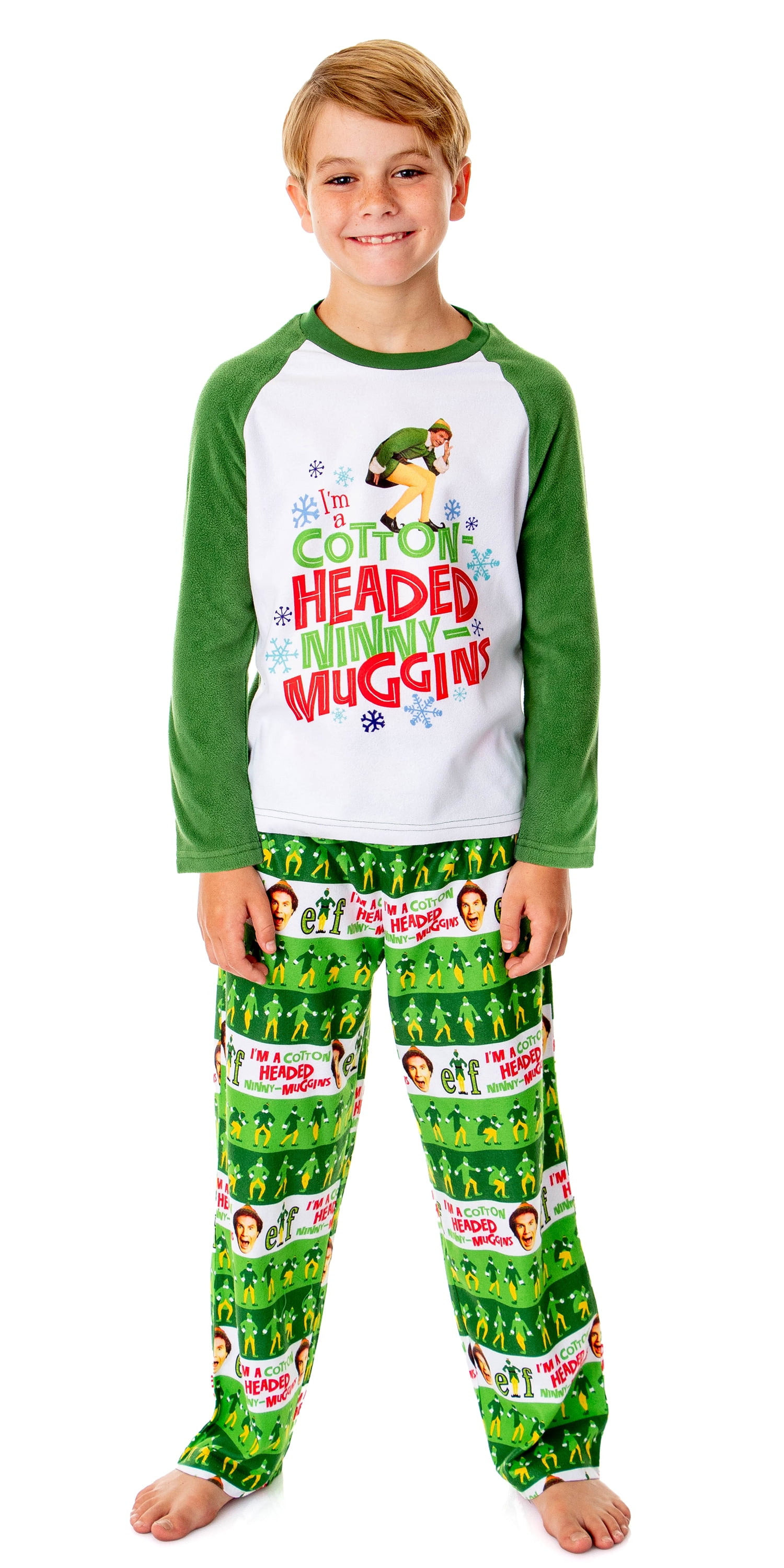 Elf The Movie Kids' Film Cotton-Headed Ninny-Muggins Buddy 2PC Raglan Holiday Christmas Sleep Pajama Set for Girls Boys