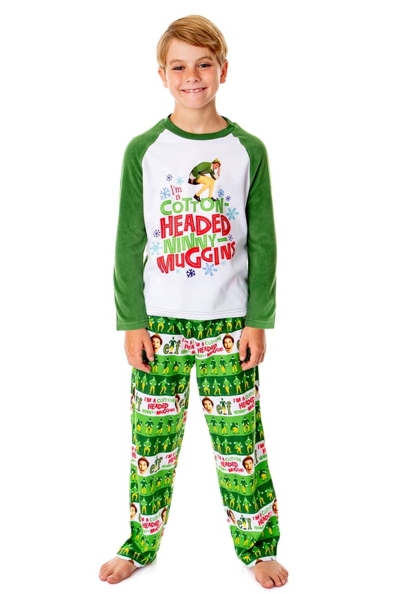 Elf The Movie Kids' Film Cotton-Headed Ninny-Muggins Buddy 2PC Raglan Holiday Christmas Sleep Pajama Set for Girls Boys
