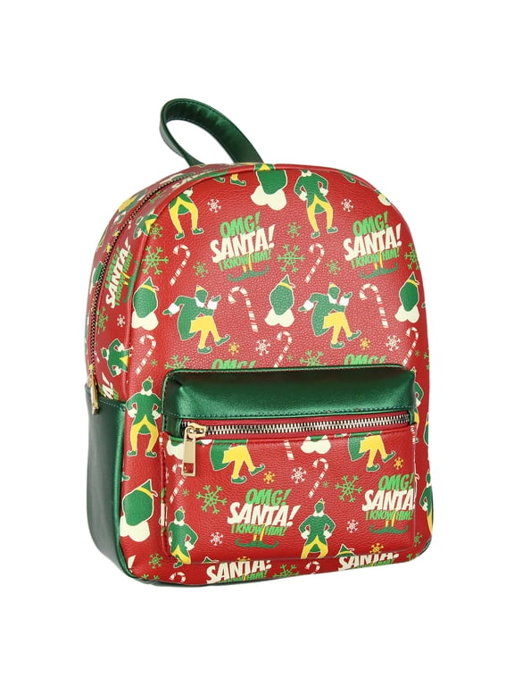 The Movie Buddy OMG! Santa! I Know Him Allover Pattern Faux Leather Mini Backpack 12"
