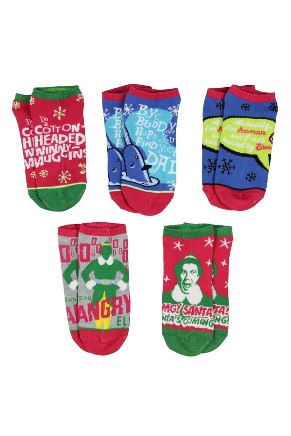 Elf The Movie Buddy The Elf Sayings 5 Pairs Of Mix And Match No Show Ankle Socks For Women