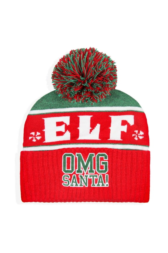 Elf The Movie Embroidered OMG Santa! Cuff Pom Christmas Adult Beanie Hat