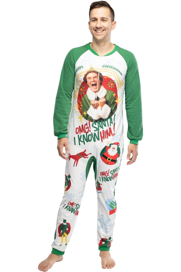 Elf The Movie Men's OMG Santa! I Know Him! One Piece Sleeper Pajama
