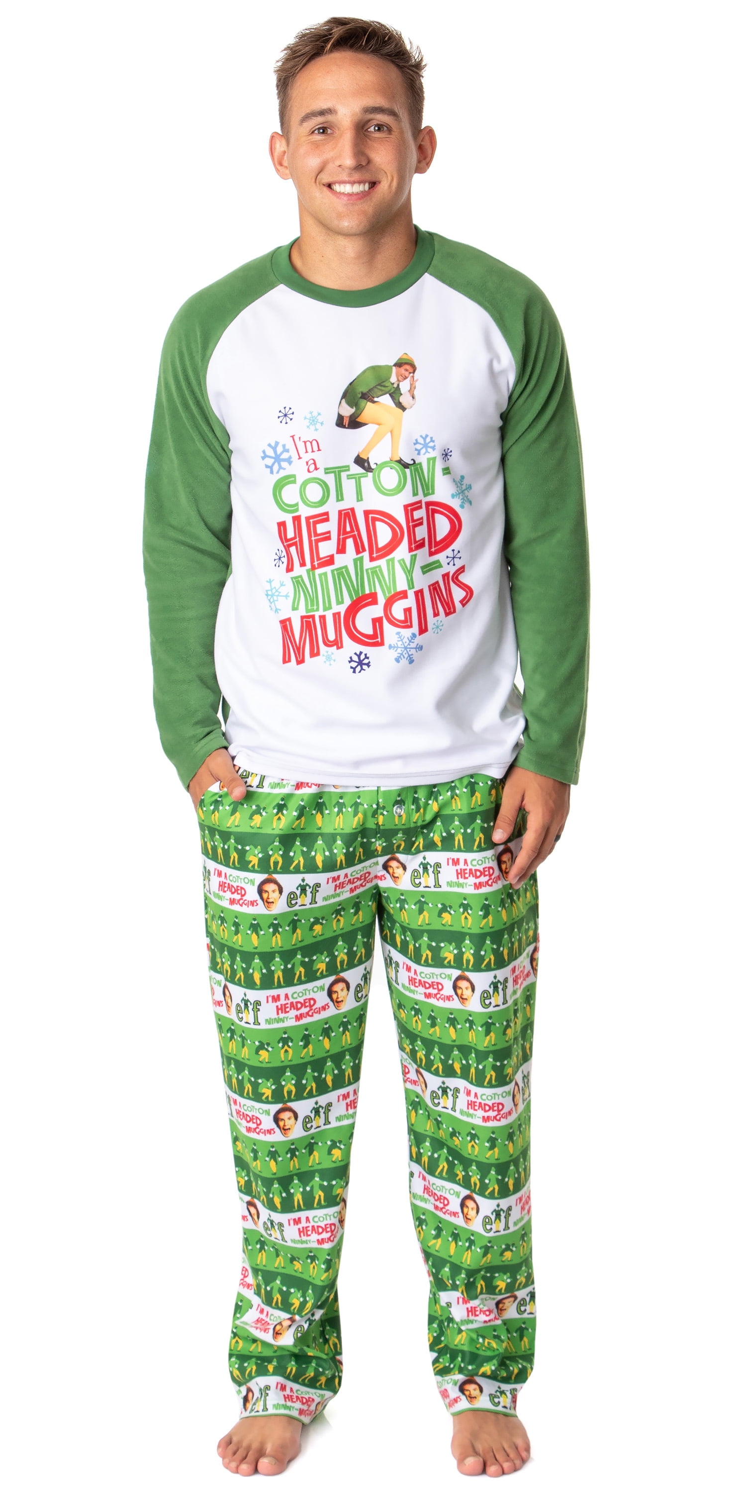 Elf The Movie Mens' Film Cotton-Headed Ninny-Muggins Buddy Christmas Holiday 2pc Sleep Pajama Pant Set