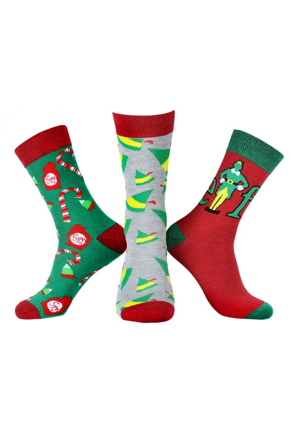 Elf The Movie Socks Men's Buddy The Elf Designs 3 Pairs Mid-Calf Crew Socks