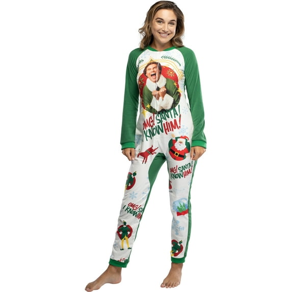 Elf The Movie Womens' OMG Santa! I Know Him! One Piece Sleeper Pajama