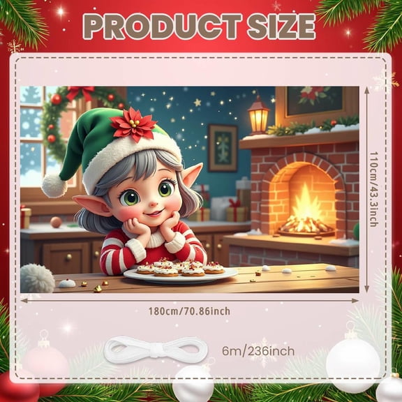Elf Theme Christmas Banner Christmas Holiday Banner Green Red Color Poinsettia Decoration Christmas Party Banner for Christmas Party Family Celebration Indoor Decoration