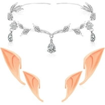 Elf Tiara And Ears Set Crystal Princess Crown Tiara For Women Wedding Party Fairy Elf Ears Cosplay Halloween