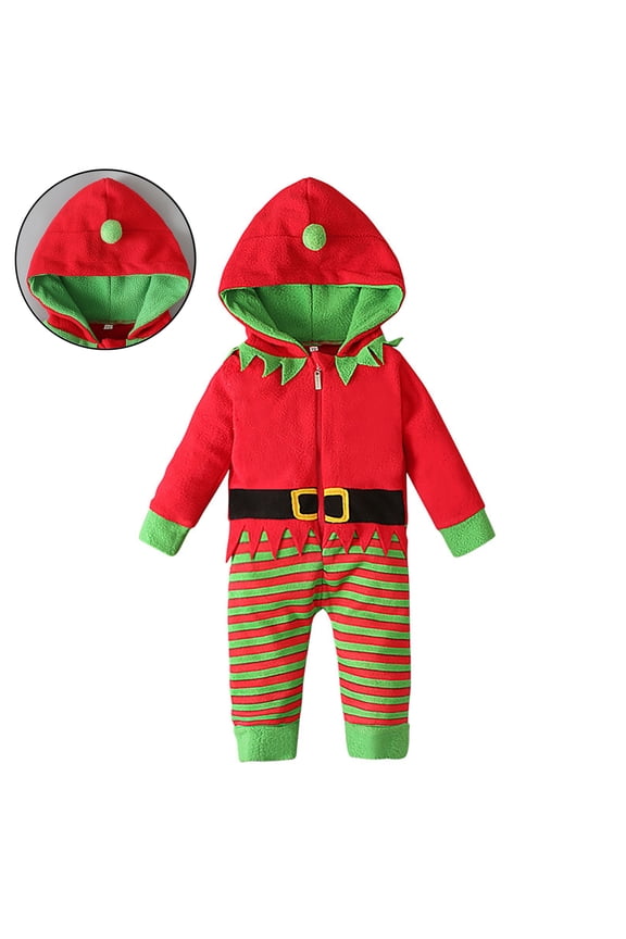 Elf Toddler Outfit Long Sleeve Elf Hooded Rompers Jumpsuits Party Dress Up Baby Girl First Christmas Outfit 3-6 Months