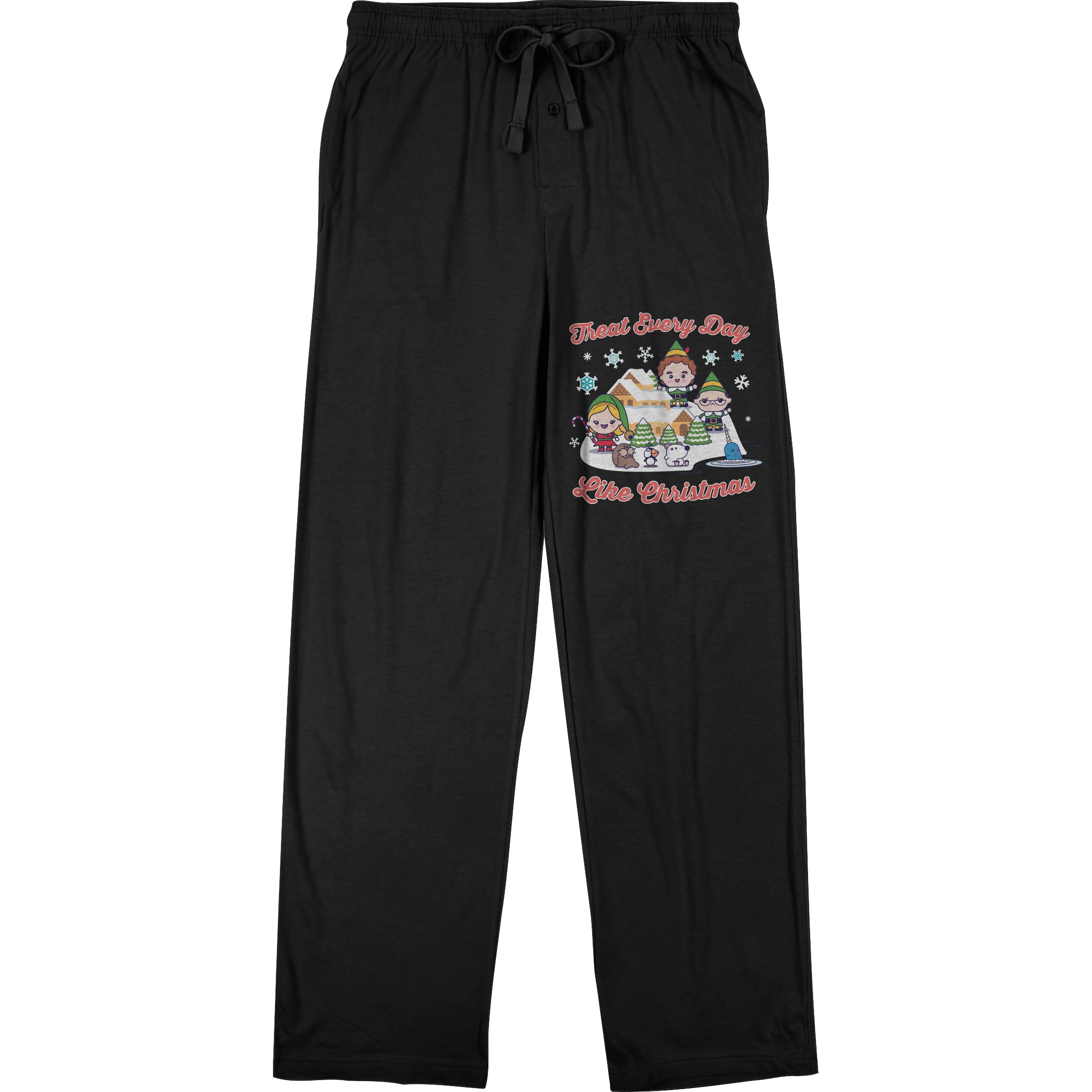 Elf Treat Every Day Like Christmas Men's Black Sleep Pajama Pants-Medium