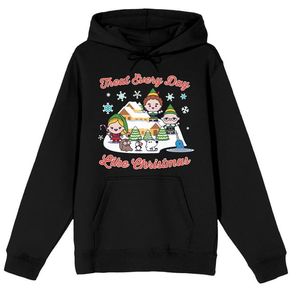 Elf Treat Every Day Like Christmas Men's Black Sweatshirt-Large