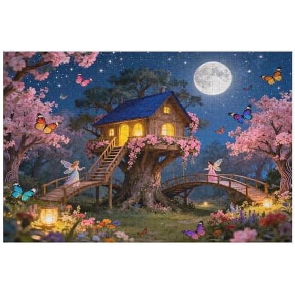 Elf Tree House 500 Pieces Jigsaw Puzzles for Adults, Fairy Tale House Artwork, DIY for Home Decoration, Educational Family Game Night Interactive Challenge Puzzle
