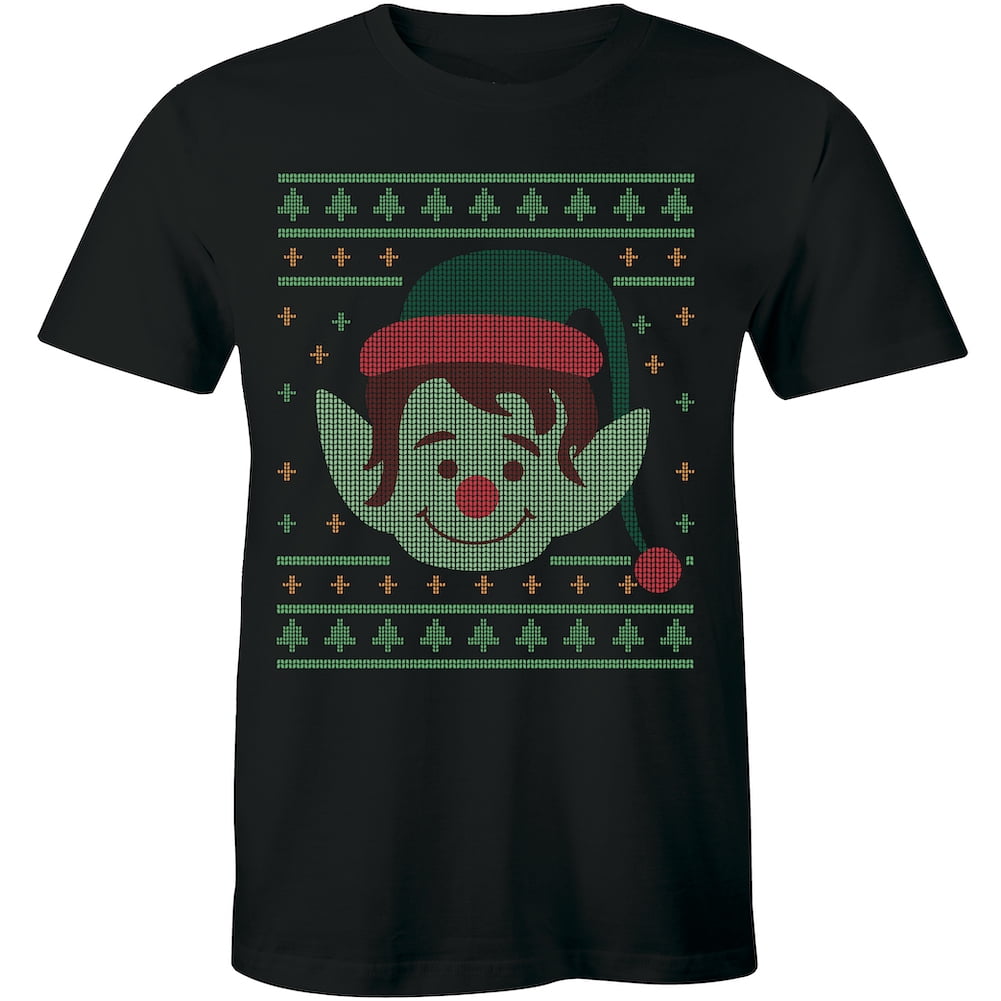Elf Ugly Sweater Face Print Men's Christmas Holiday Novelty Xmas T-Shirt