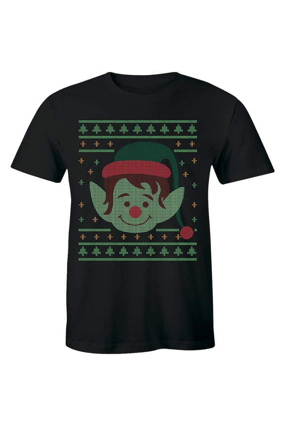 Elf Ugly Sweater Face Print Men's Christmas Holiday Novelty Xmas T-Shirt