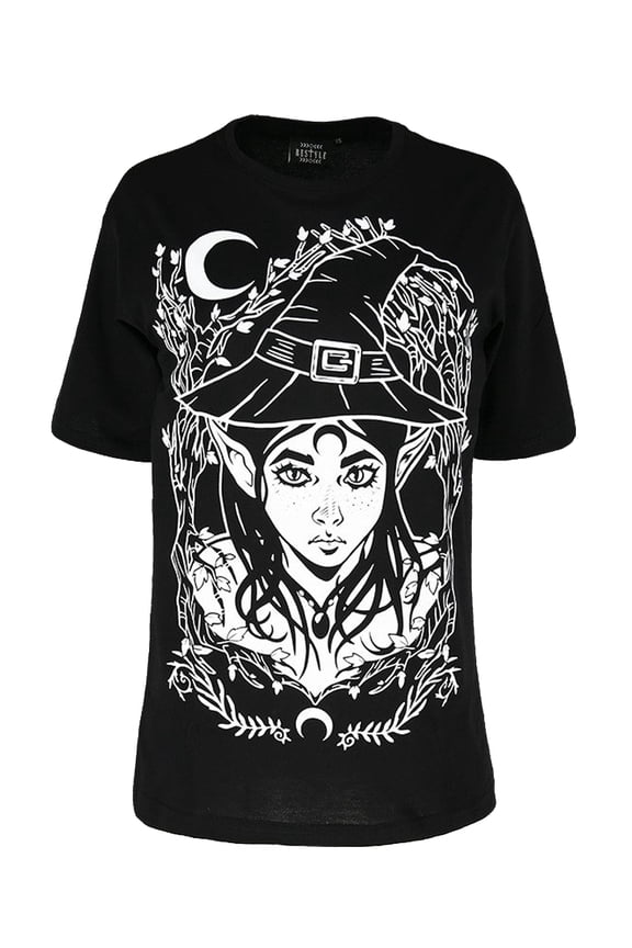 Elf Witch Gothic Women's Oversized Shirt, Black (L)