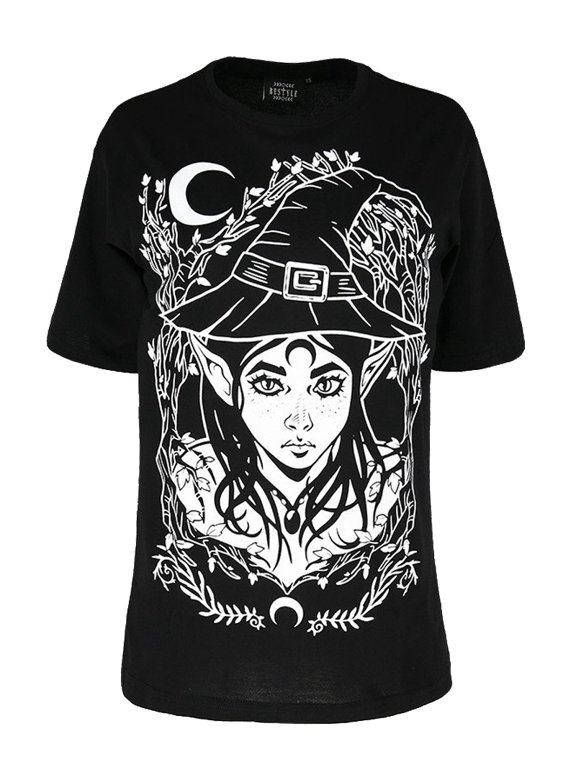 Elf Witch Gothic Women's Oversized Shirt, Black (M)