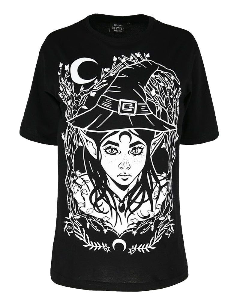 Elf Witch Gothic Women's Oversized Shirt, Black (S)