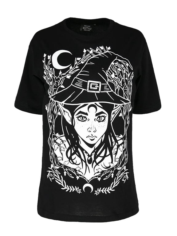 Elf Witch Gothic Women's Oversized Shirt, Black (S)