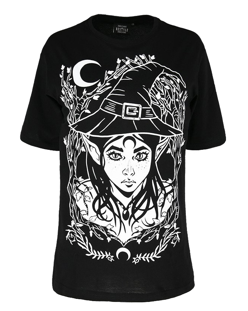 Elf Witch Gothic Women's Oversized Shirt, Black (XS)