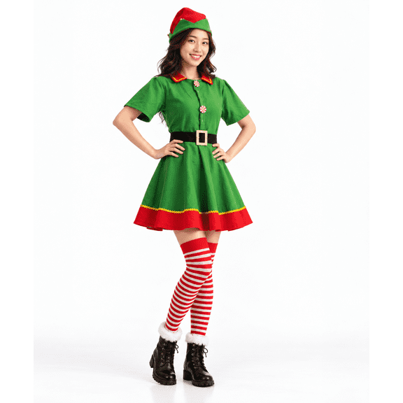 Elf Women's Christmas Fancy-Dress Costume for Adults Height: 5'5''-5'59''