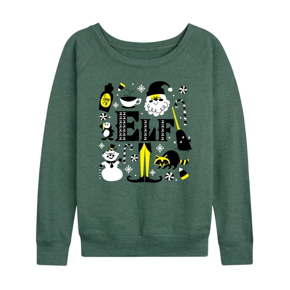 Elf - Women's Lightweight French Terry Wide Neck Long Sleeve Graphic Shirt