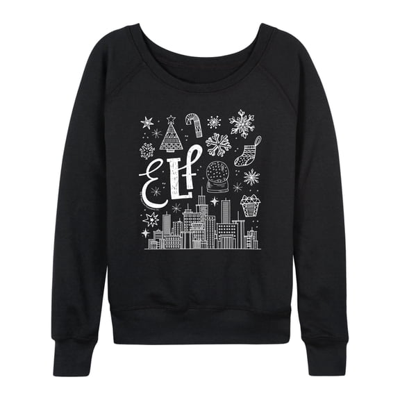 Elf - Women's Lightweight French Terry Wide Neck Long Sleeve Graphic Shirt