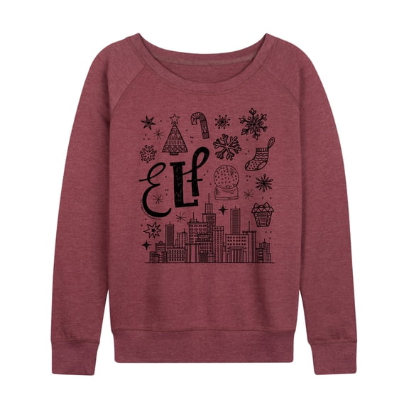 Elf - Women's Lightweight French Terry Wide Neck Long Sleeve Graphic Shirt