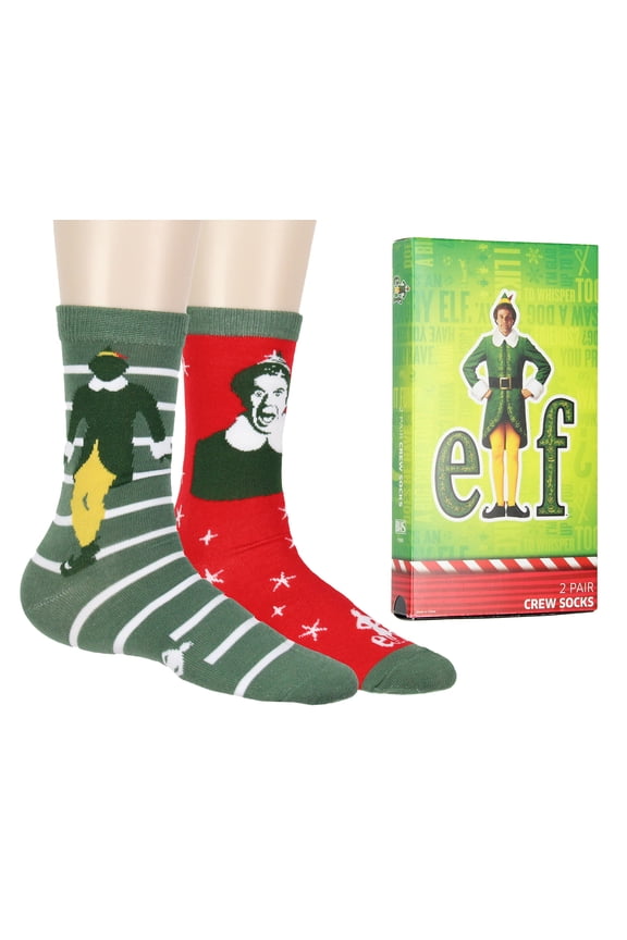 Elf Women's Socks Buddy The Elf Socks Santa's Coming VHS Replica Case 2-Pair Mid Calf Novelty Holiday Crew Socks