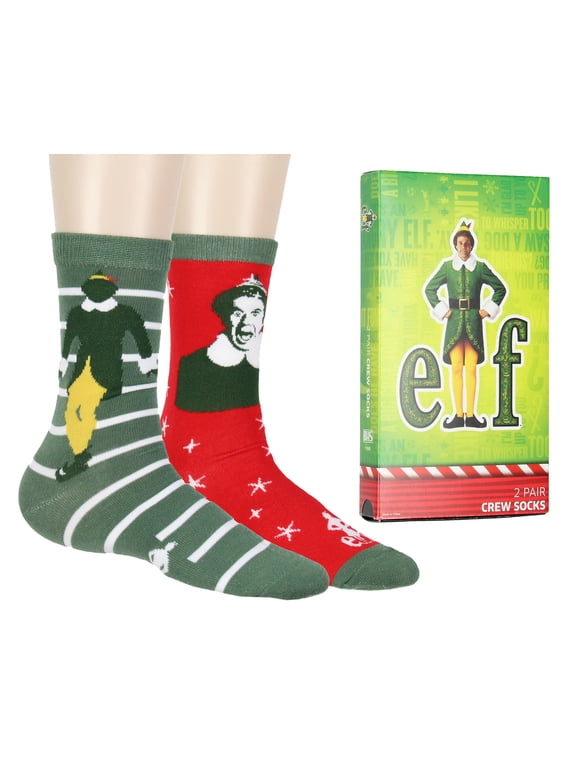 Women's Socks Buddy The Elf Socks Santa's Coming VHS Replica Case 2-Pair Mid Calf Novelty Holiday Crew Socks