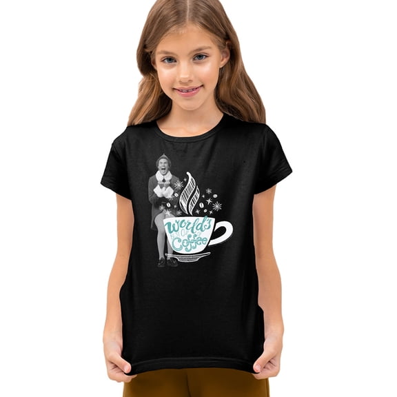 Elf World'S Best Cup Of Coffee Kids T Shirt (Small) for Youth Toddler Boys and Girls, Black