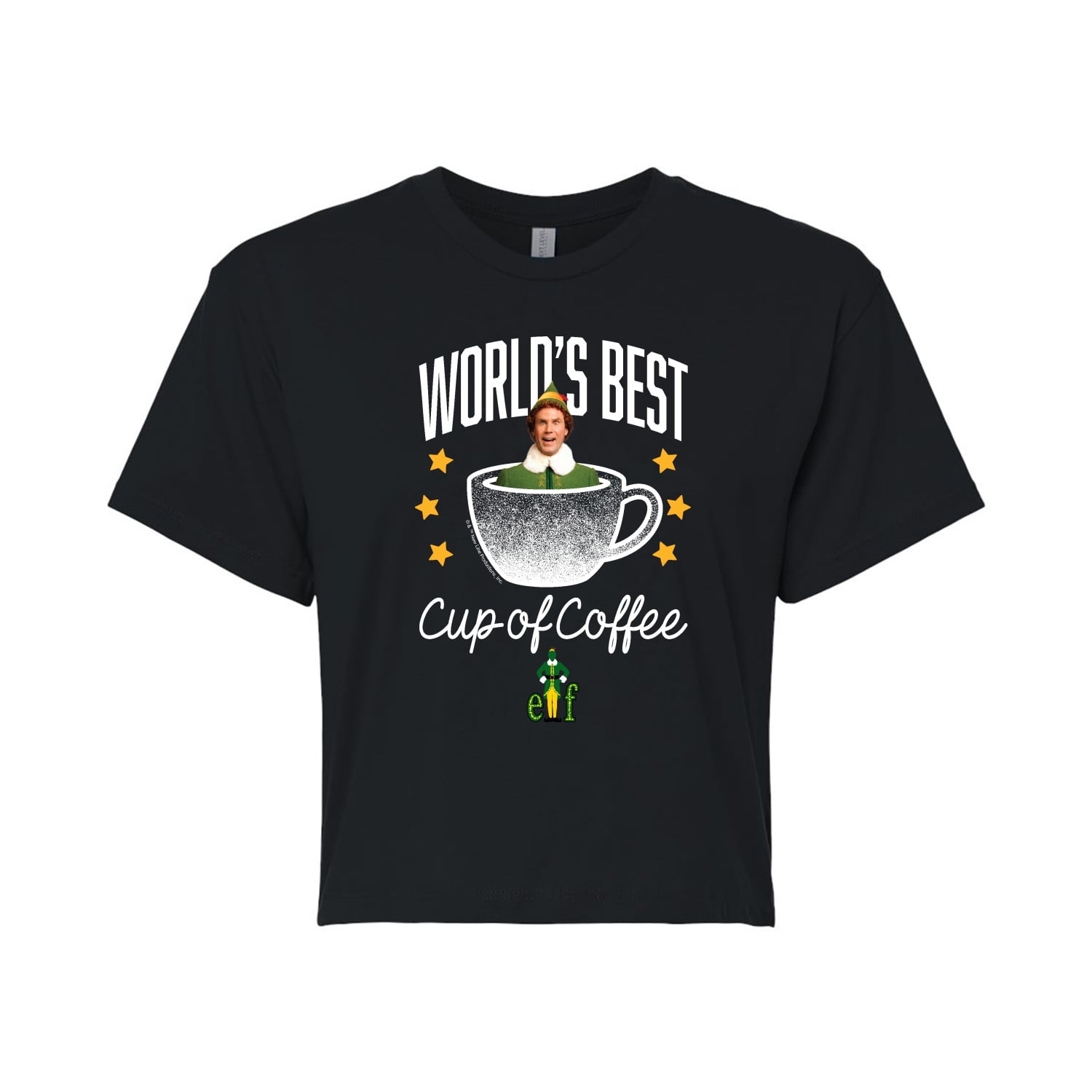 Elf - Worlds Best Cup Of Coffee - Juniors Cropped Short Sleeve Graphic T-Shirt