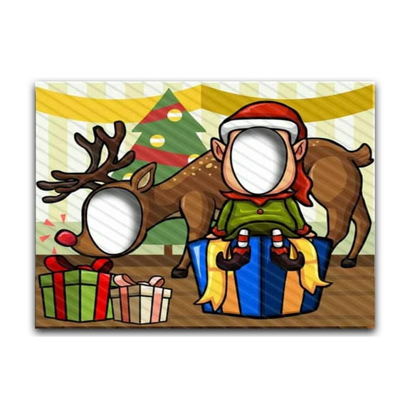 Elf and Rudolph People Cutout, Hole in Face, Party Selfie Photo Prop, Christmas Decoration