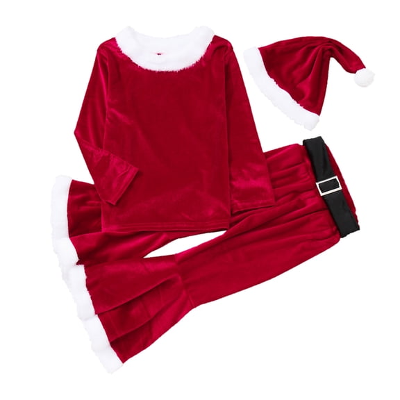 Elf for Kids Christmas Patchwork O Neck Pullover Pants Hat Belt Santa Outfit Set