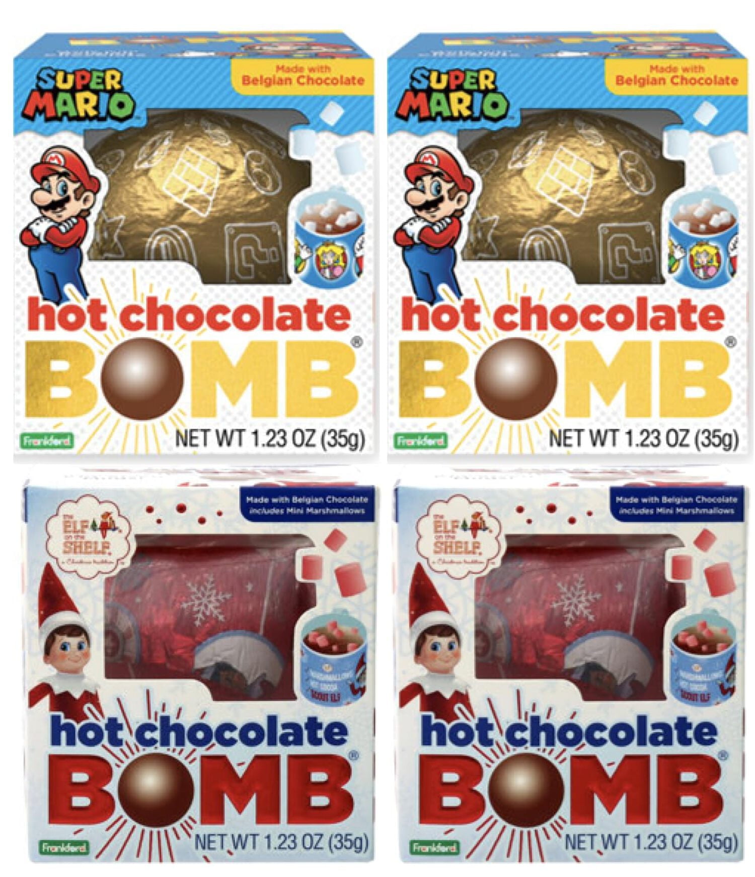 Elf on The Shelf & Mario Hot Chocolate Bomb, Assorted 4 Pack