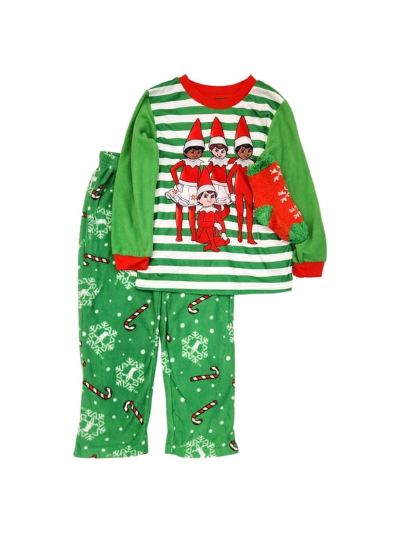 Elf on the Shelf Boys Green Fleece Christmas Holiday Pajamas X-Small 4-5