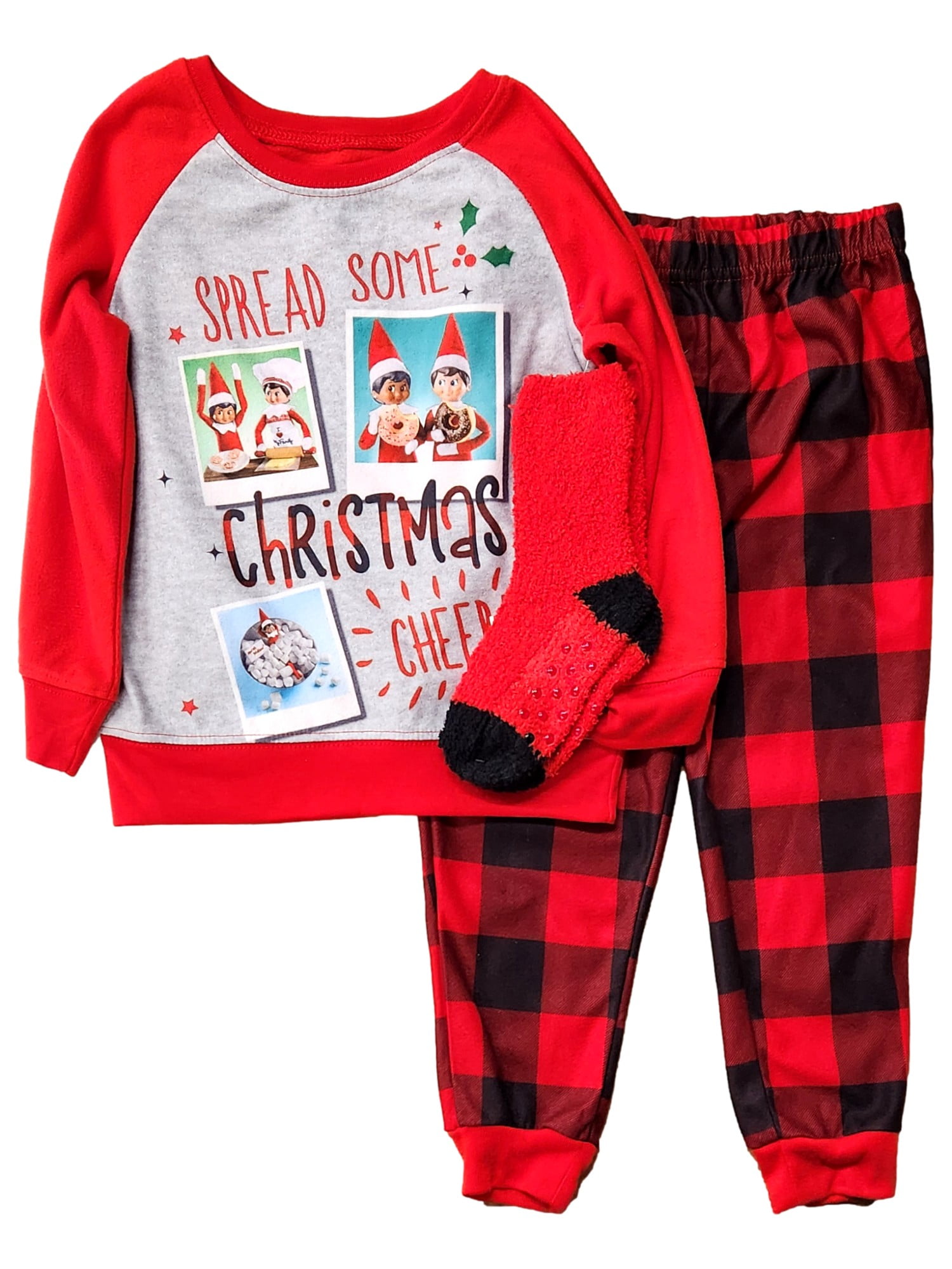 THE ELF ON THE SHELF Elf on the Shelf Boys Lightweight Red Fleece Christmas Holiday Pajamas X-Small