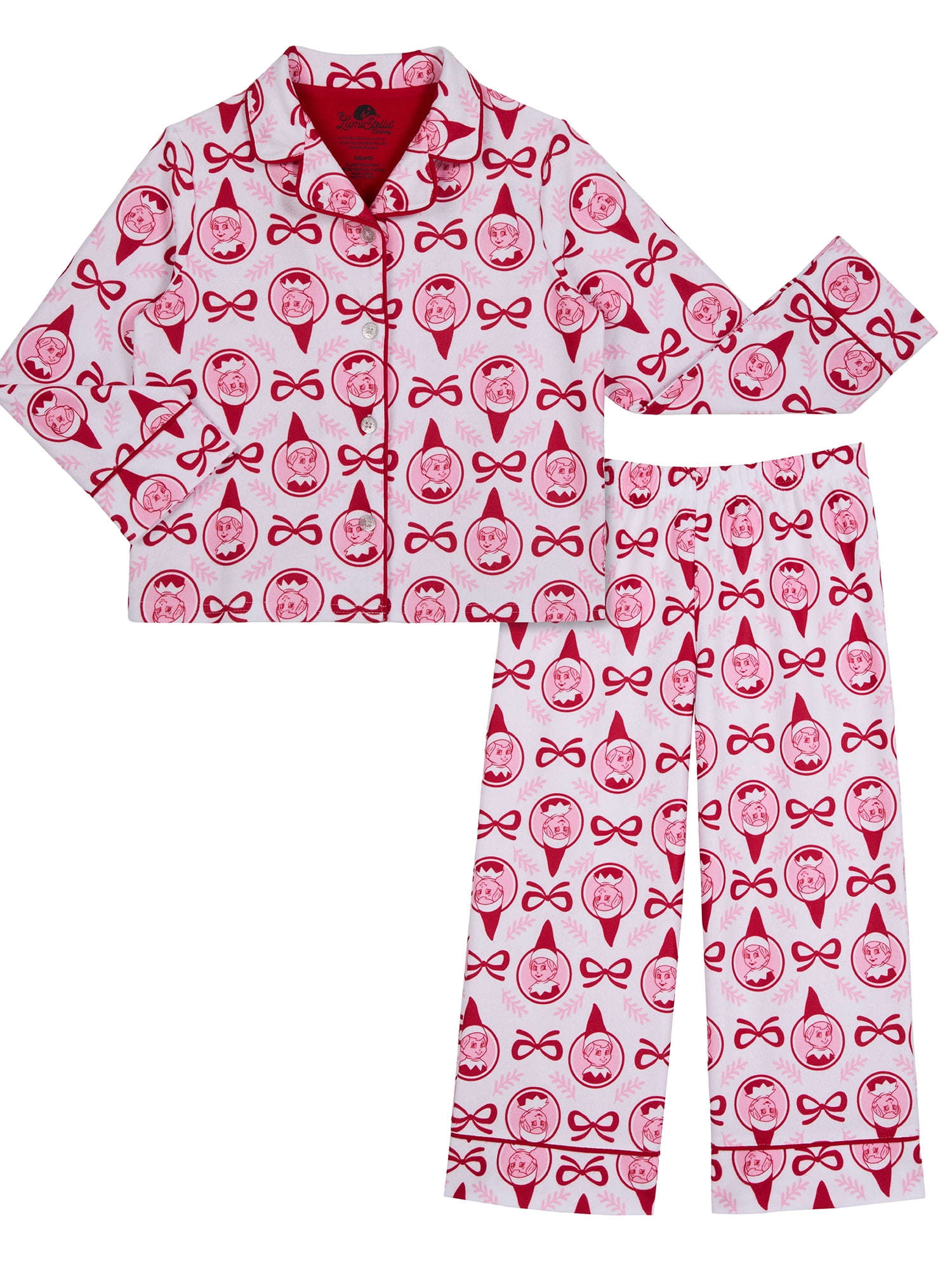 Elf on the Shelf Girls Button Front Top and Pant Pajama Set, 2-Piece, Sizes XS-L